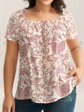 Bloomchic Floral Print Shirred Neck Flowy Blouse new size 22